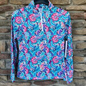 Gottex Women's L/S 1/4 Zip Pullover Floral Golf Top XS S L Blue Garden NWT